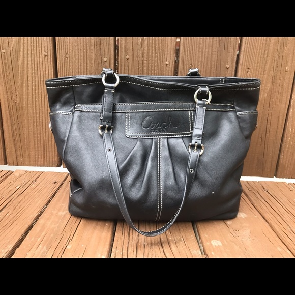 Coach Large Black Leather Tote - Picture 1 of 5